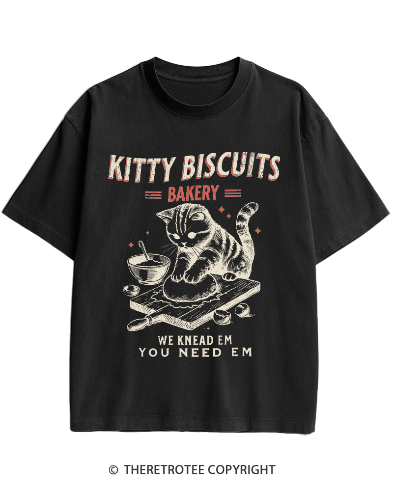 TheRetroTee Kitty Biscuits Bakery 1950s Heavy Cotton T-Shirt