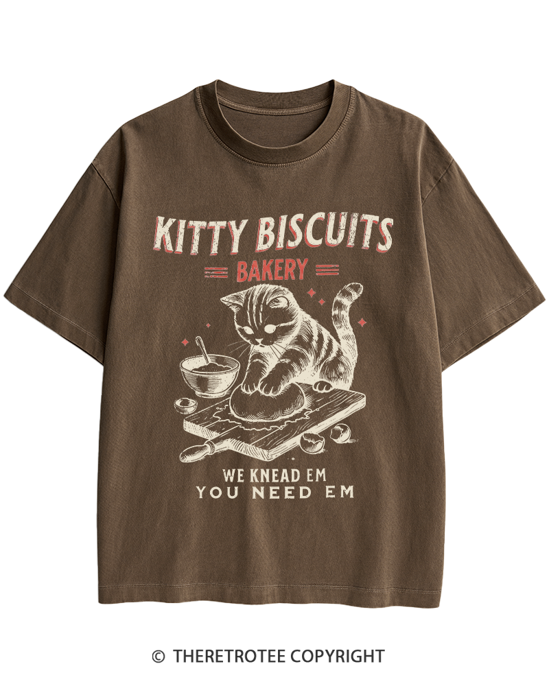 TheRetroTee Kitty Biscuits Bakery 1950s Heavy Cotton T-Shirt