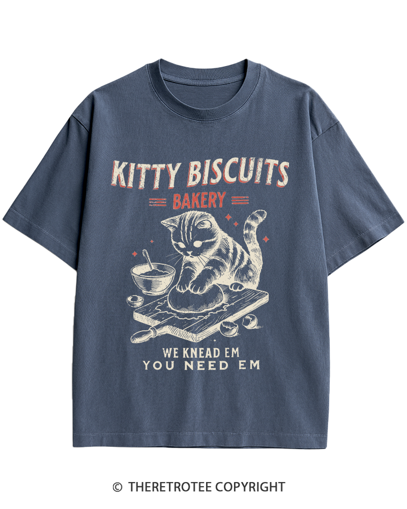 TheRetroTee Kitty Biscuits Bakery 1950s Heavy Cotton T-Shirt