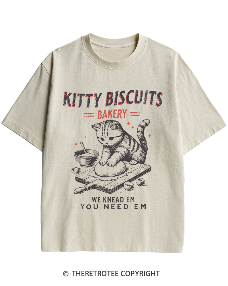 TheRetroTee Kitty Biscuits Bakery 1950s Heavy Cotton T-Shirt