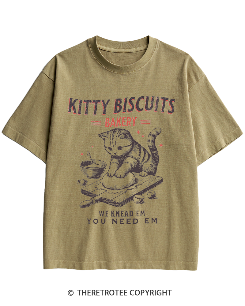 TheRetroTee Kitty Biscuits Bakery 1950s Heavy Cotton T-Shirt