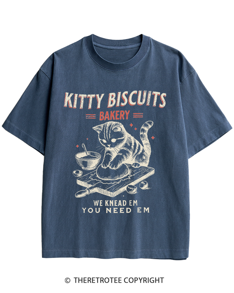 TheRetroTee Kitty Biscuits Bakery 1950s Heavy Cotton T-Shirt