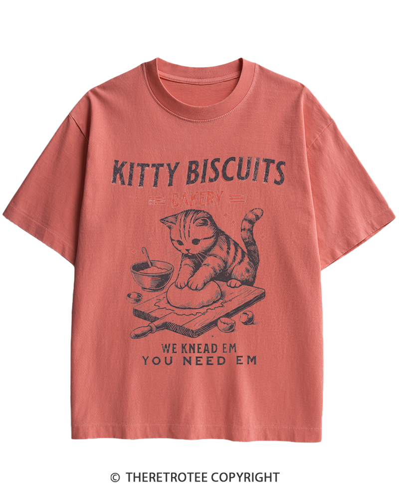 TheRetroTee Kitty Biscuits Bakery 1950s Heavy Cotton T-Shirt