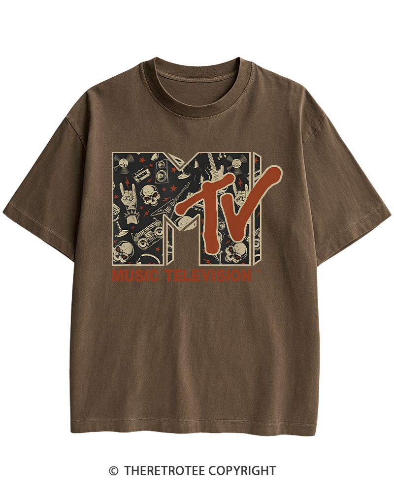 TheRetroTee Vintage Rock n Roll Skull Guitar Heavy Metal 1980s Heavy Cotton T-Shirt