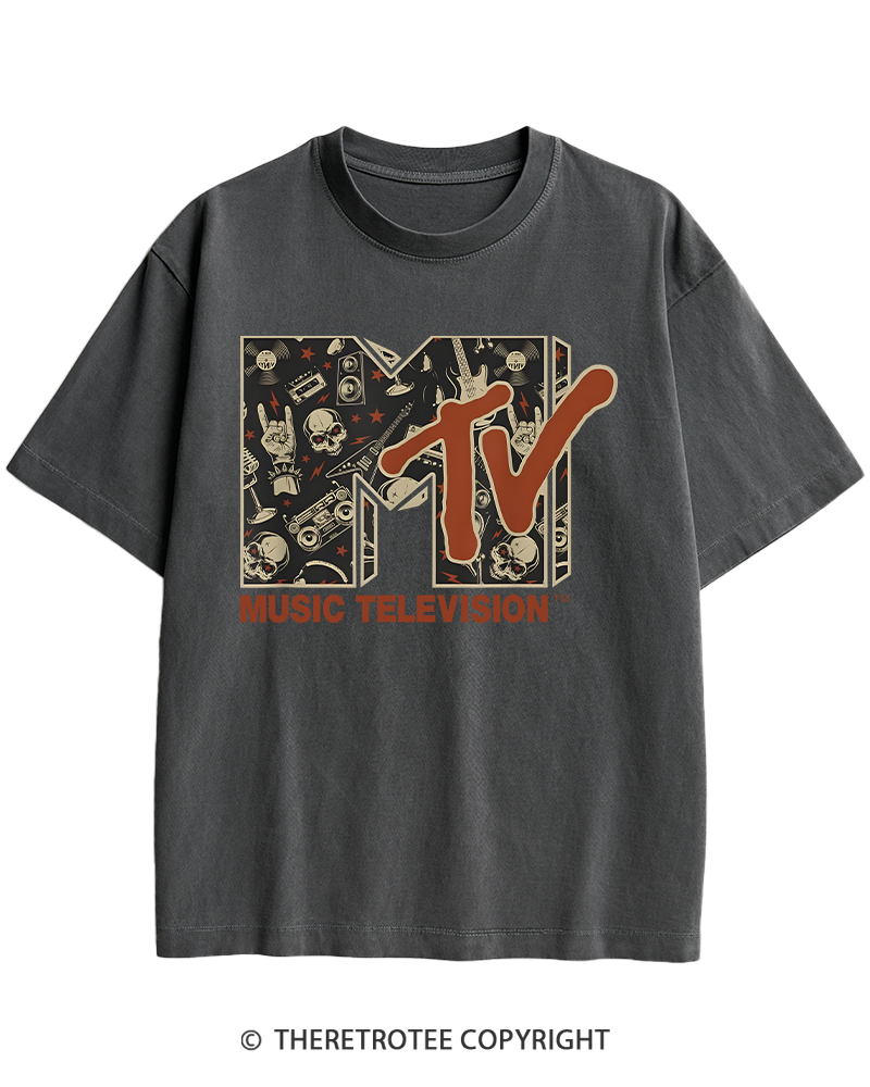 TheRetroTee Vintage Rock n Roll Skull Guitar Heavy Metal 1980s Heavy Cotton T-Shirt