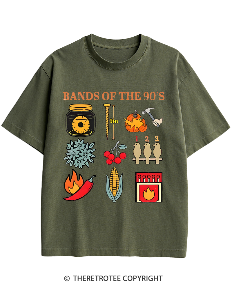 TheRetroTee Popular Music Bands of The 1990s Heavy Cotton T-Shirt
