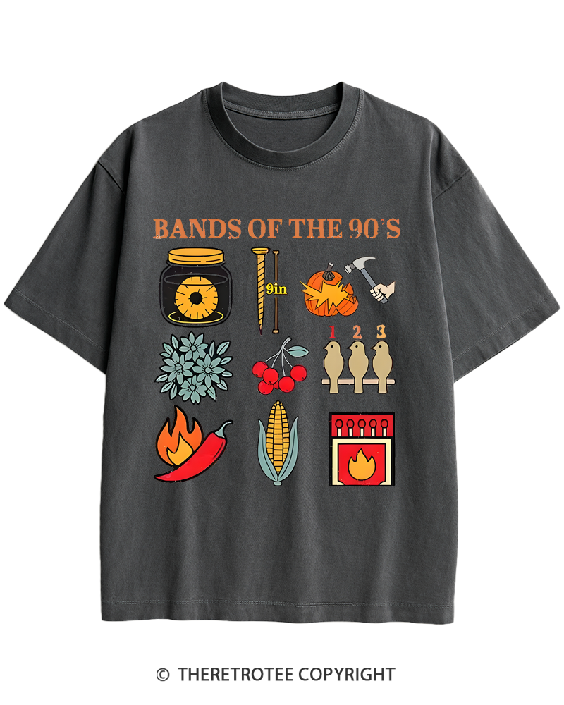 TheRetroTee Popular Music Bands of The 1990s Heavy Cotton T-Shirt