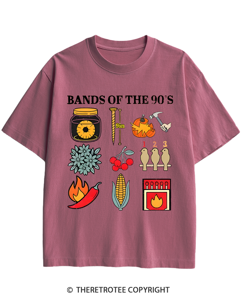 TheRetroTee Popular Music Bands of The 1990s Heavy Cotton T-Shirt