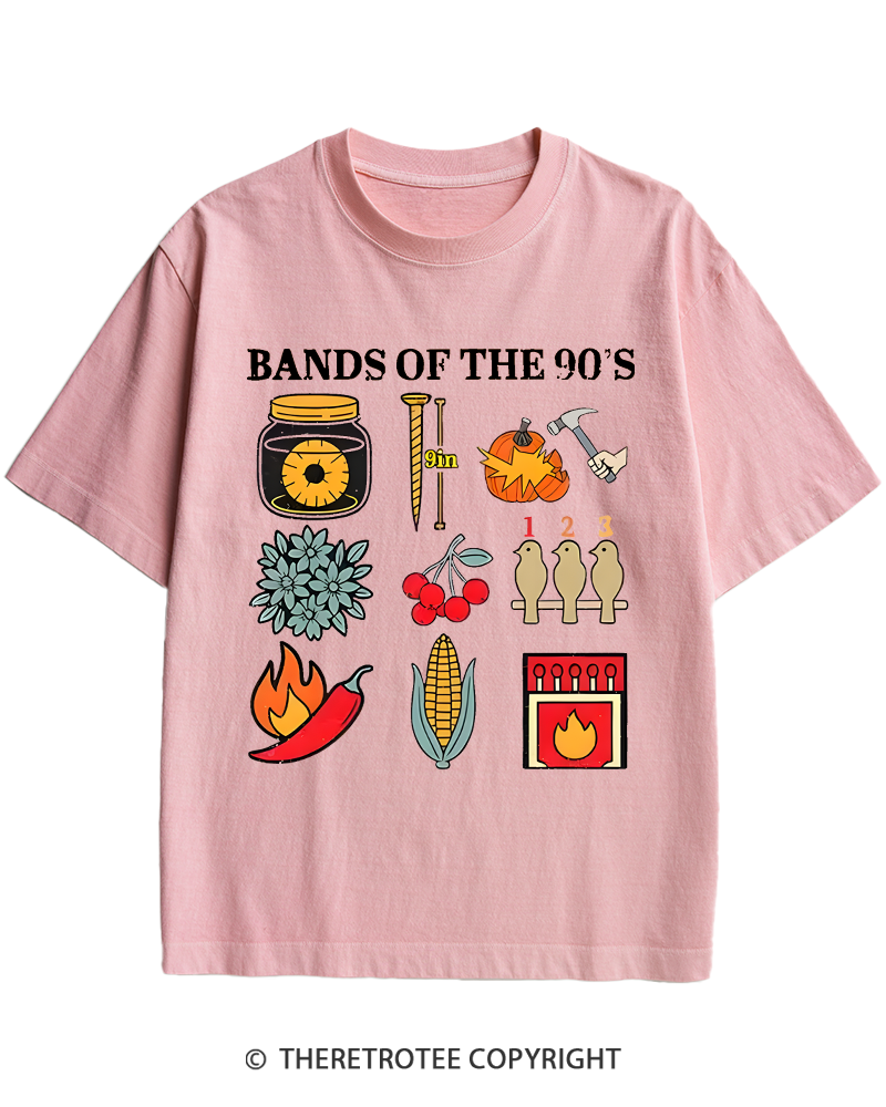 TheRetroTee Popular Music Bands of The 1990s Heavy Cotton T-Shirt