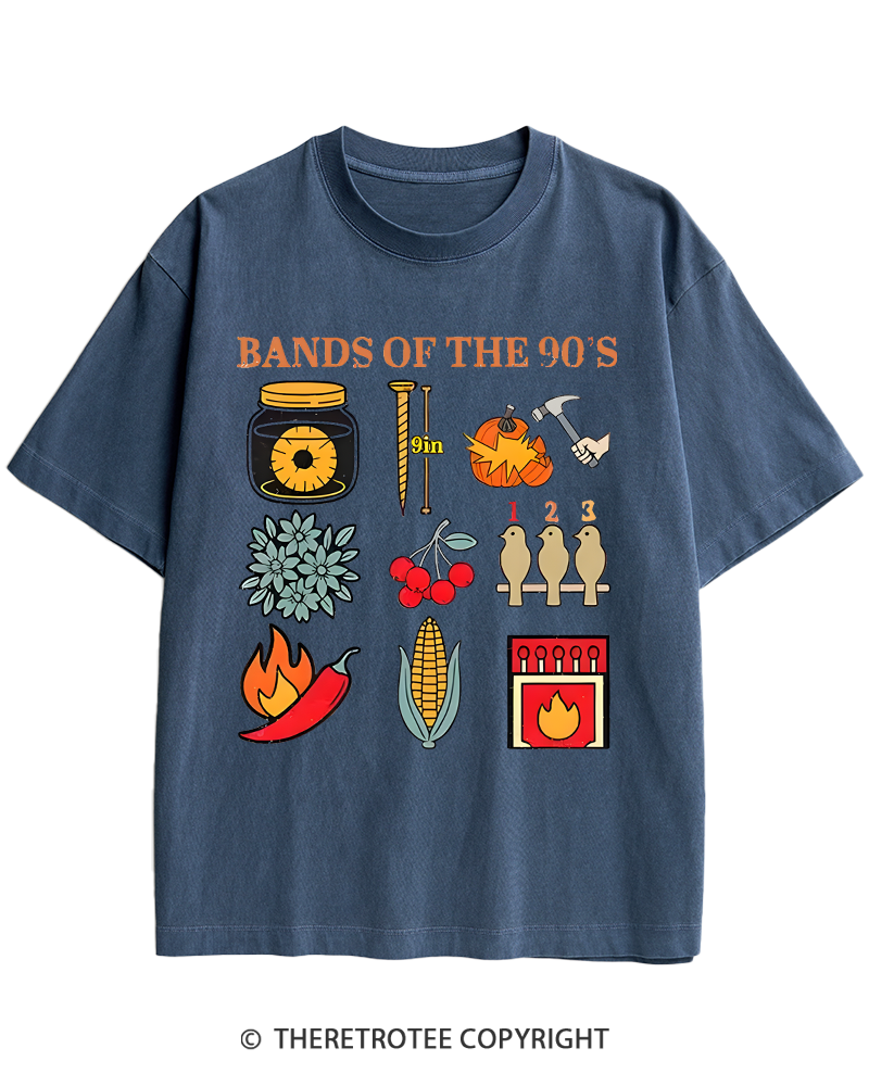 TheRetroTee Popular Music Bands of The 1990s Heavy Cotton T-Shirt