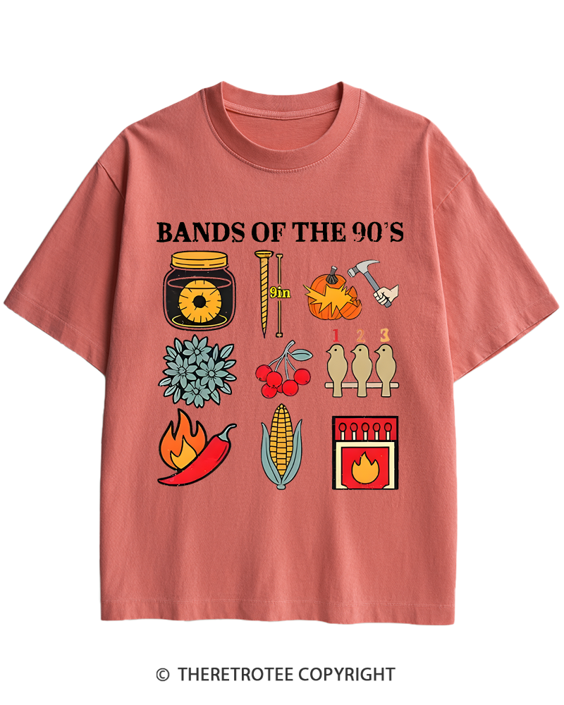TheRetroTee Popular Music Bands of The 1990s Heavy Cotton T-Shirt