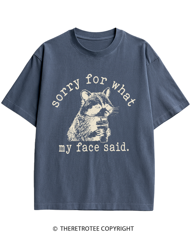 TheRetroTee Sorry For What My Face Said Raccoon 1970s Heavy Cotton T-Shirt