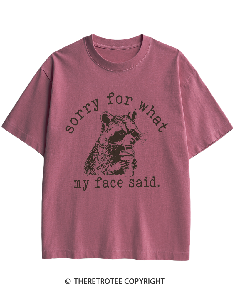 TheRetroTee Sorry For What My Face Said Raccoon 1970s Heavy Cotton T-Shirt