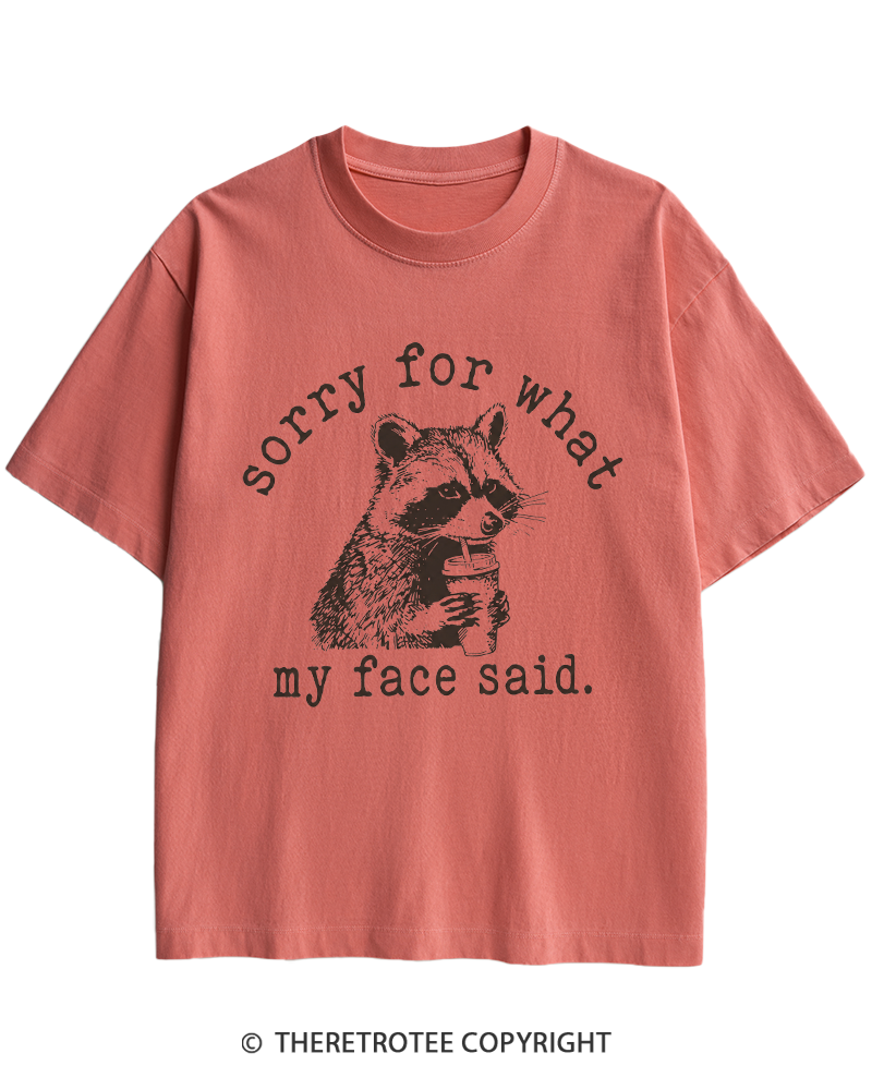 TheRetroTee Sorry For What My Face Said Raccoon 1970s Heavy Cotton T-Shirt