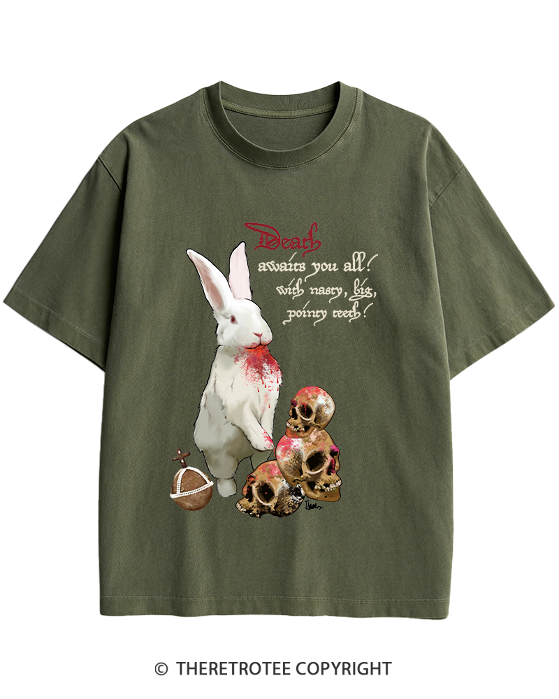 TheRetroTee Killer Rabbit of Caerbannog 1970s Heavy Cotton T-Shirt