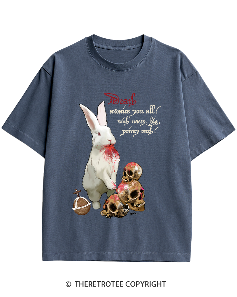 TheRetroTee Killer Rabbit of Caerbannog 1970s Heavy Cotton T-Shirt