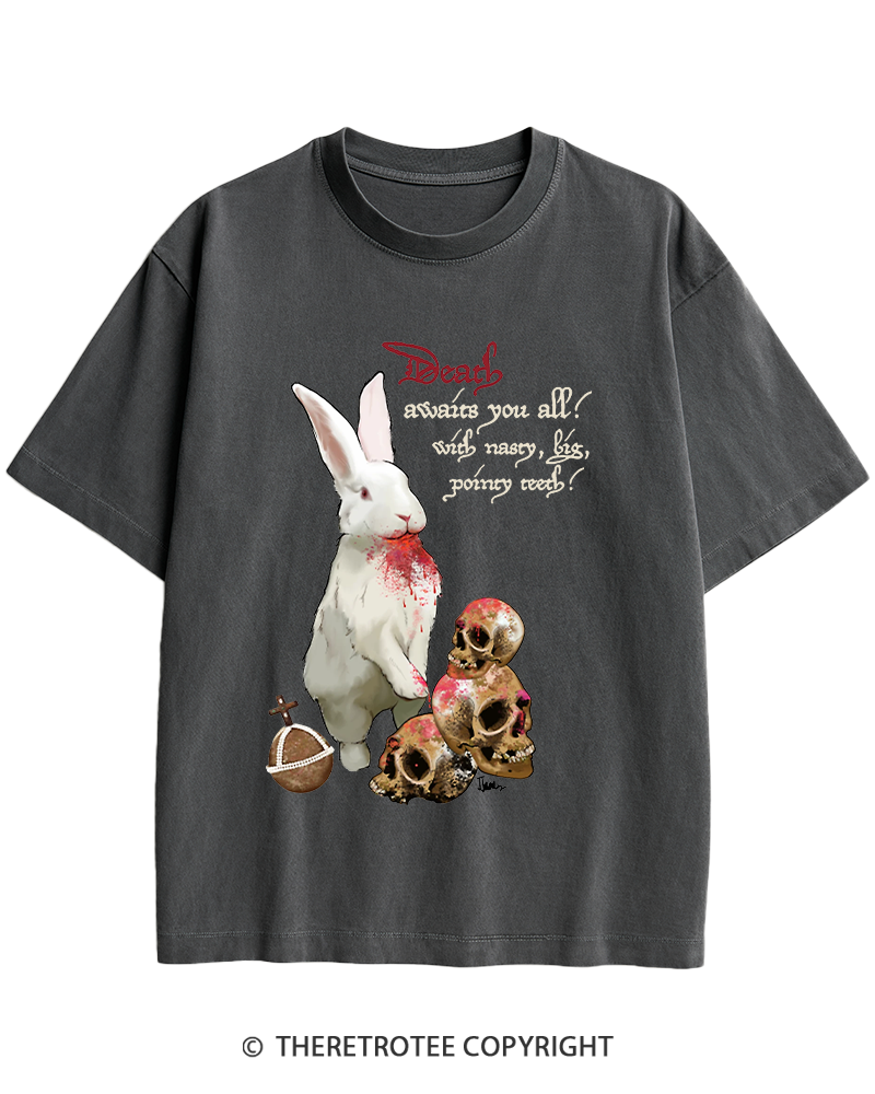 TheRetroTee Killer Rabbit of Caerbannog 1970s Heavy Cotton T-Shirt