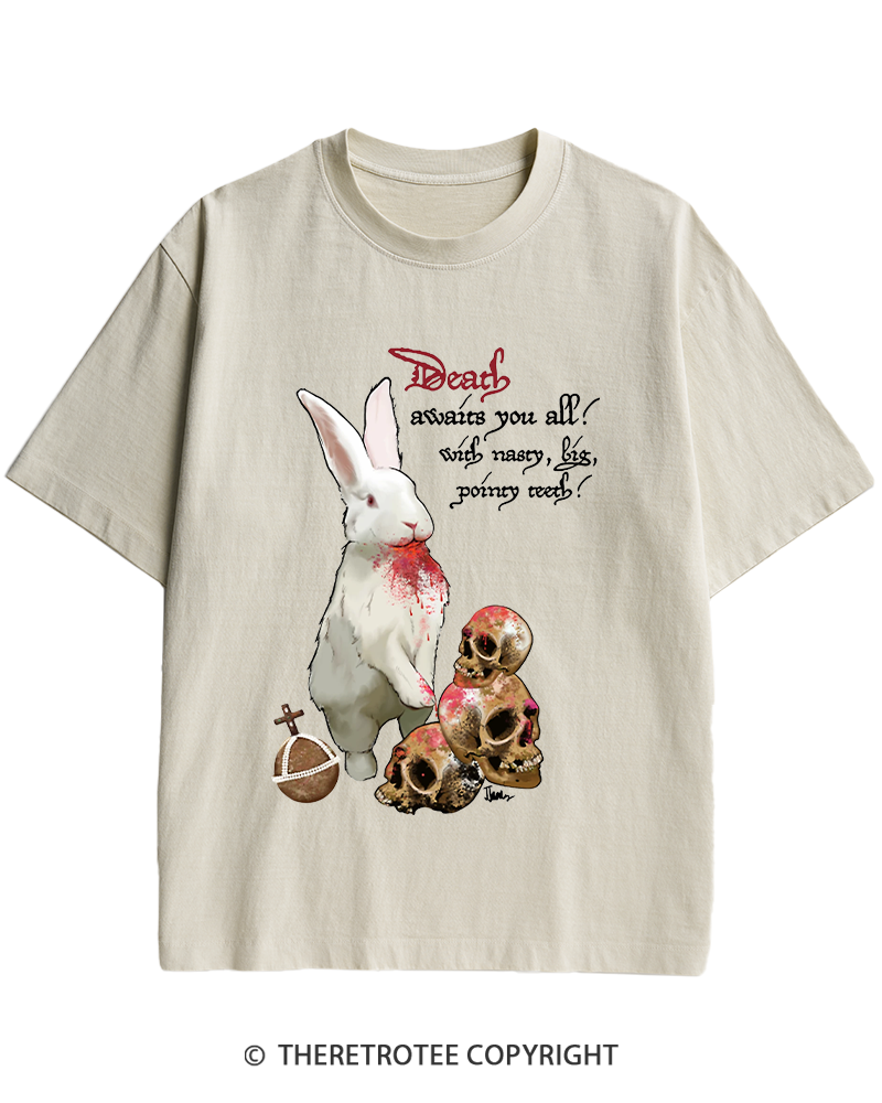 TheRetroTee Killer Rabbit of Caerbannog 1970s Heavy Cotton T-Shirt