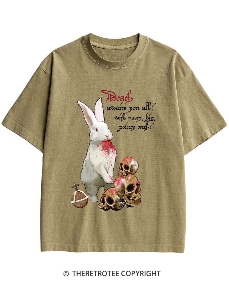 TheRetroTee Killer Rabbit of Caerbannog 1970s Heavy Cotton T-Shirt