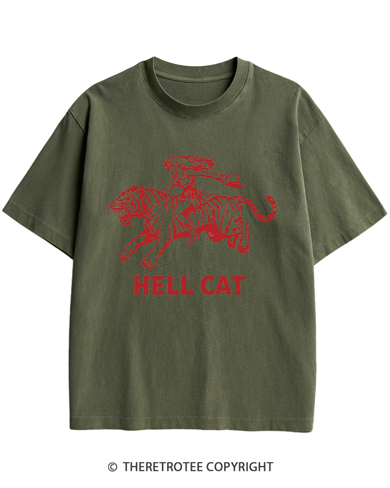 TheRetroTee Cowgirl Hell Cat Heavy Cotton T-Shirt