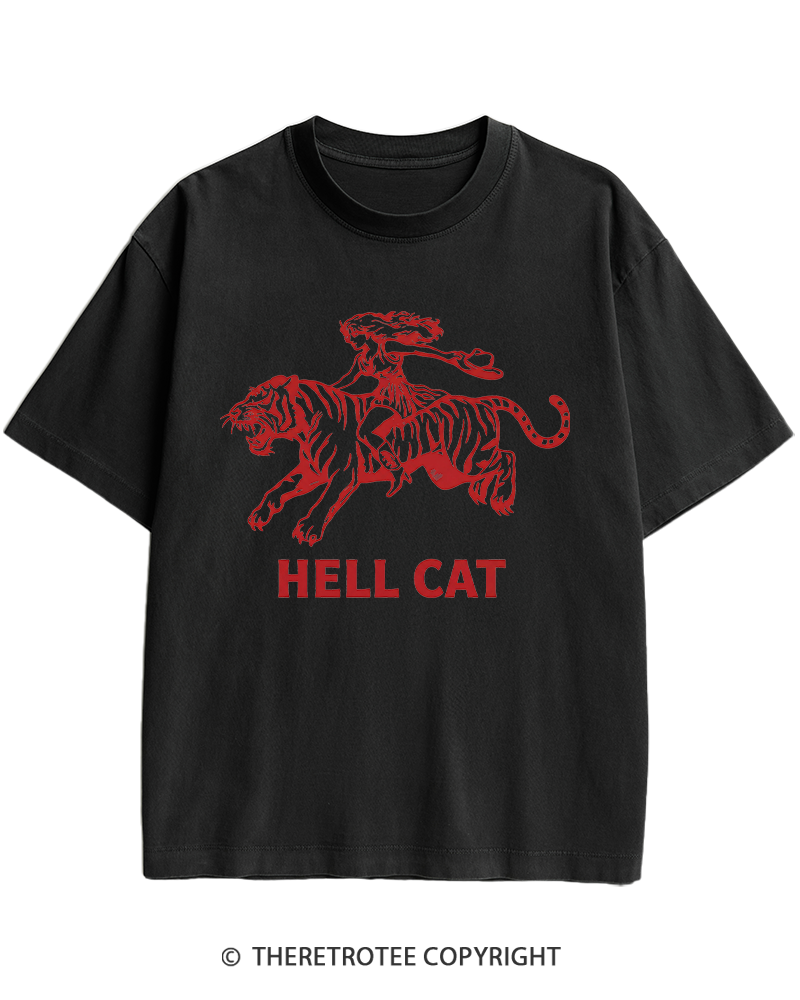 TheRetroTee Cowgirl Hell Cat Heavy Cotton T-Shirt