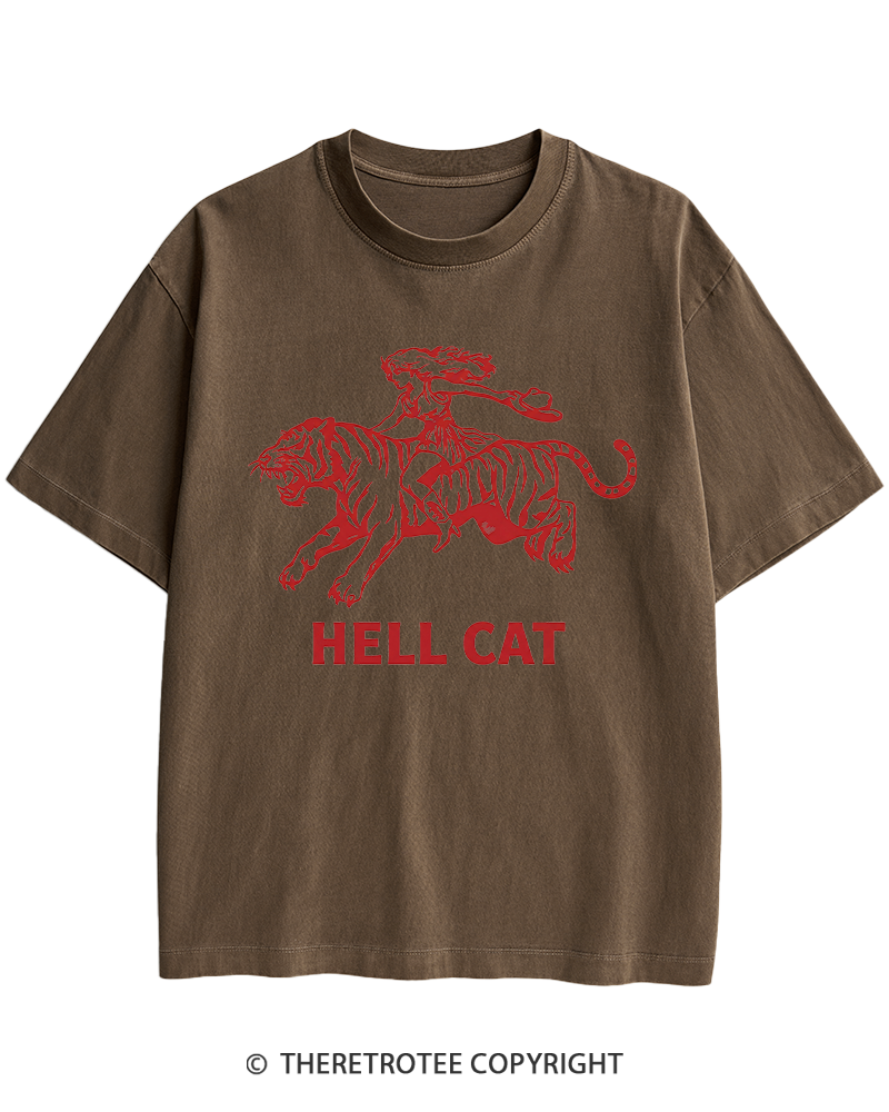 TheRetroTee Cowgirl Hell Cat Heavy Cotton T-Shirt