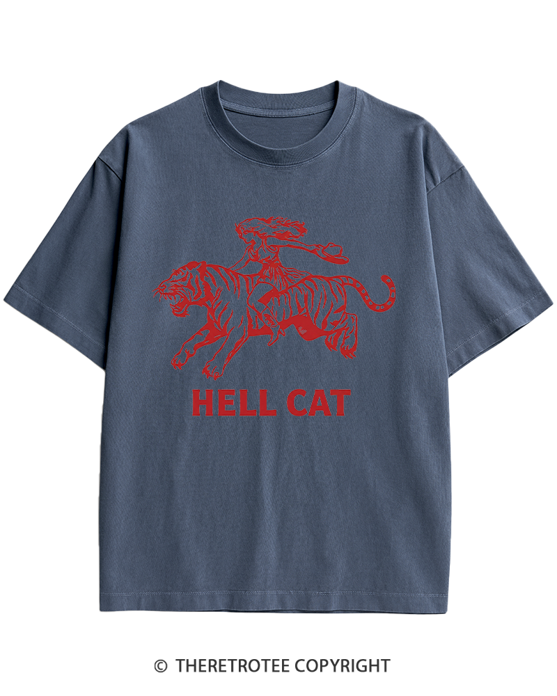TheRetroTee Cowgirl Hell Cat Heavy Cotton T-Shirt