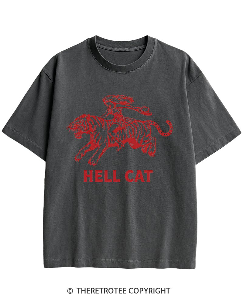 TheRetroTee Cowgirl Hell Cat Heavy Cotton T-Shirt