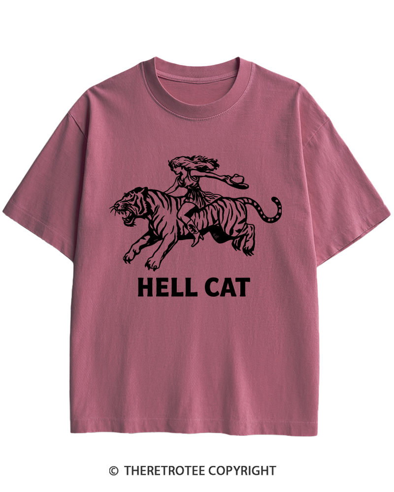 TheRetroTee Cowgirl Hell Cat Heavy Cotton T-Shirt