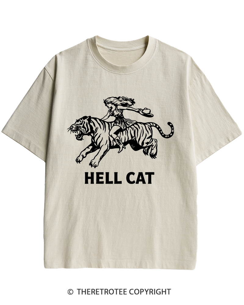 TheRetroTee Cowgirl Hell Cat Heavy Cotton T-Shirt