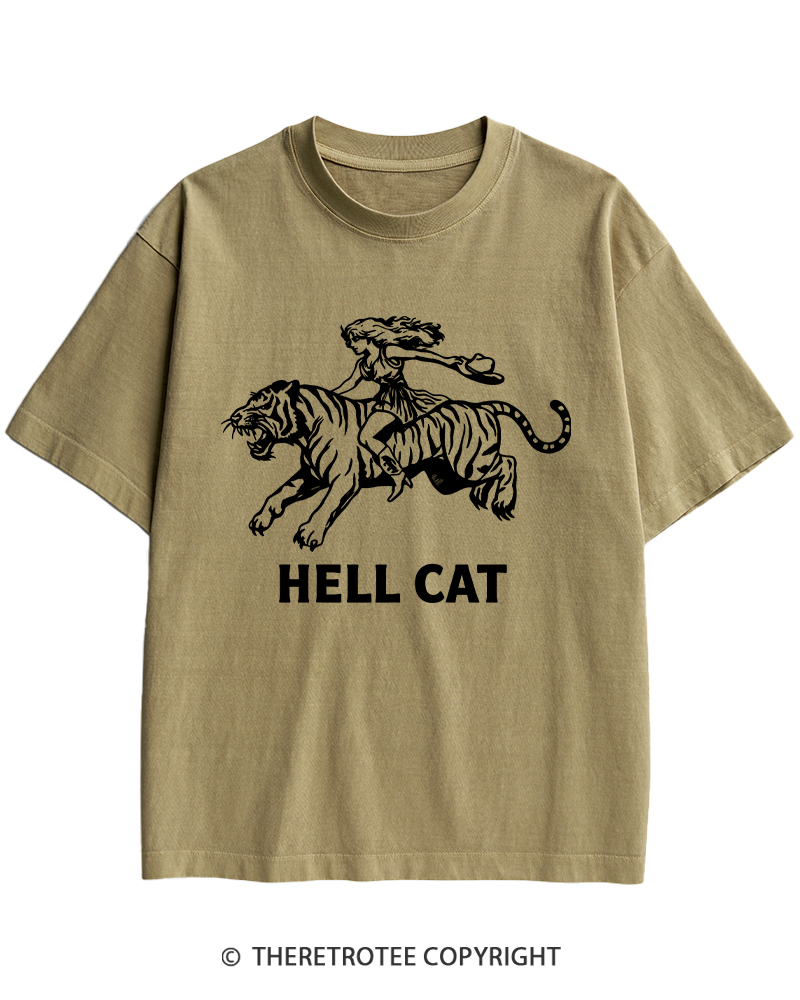 TheRetroTee Cowgirl Hell Cat Heavy Cotton T-Shirt