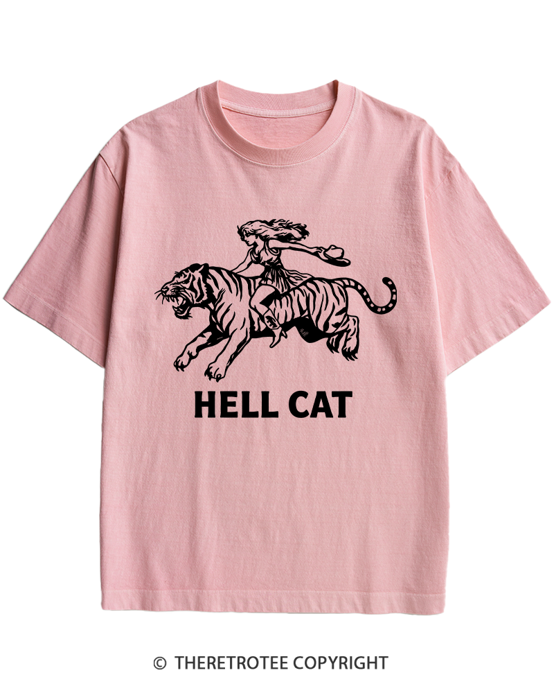 TheRetroTee Cowgirl Hell Cat Heavy Cotton T-Shirt
