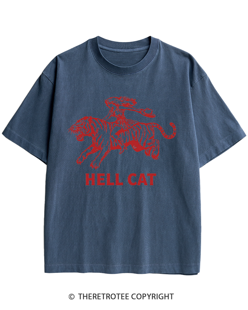 TheRetroTee Cowgirl Hell Cat Heavy Cotton T-Shirt