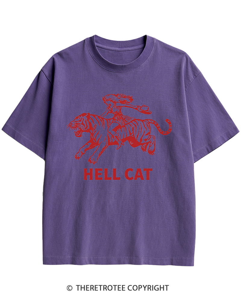 TheRetroTee Cowgirl Hell Cat Heavy Cotton T-Shirt