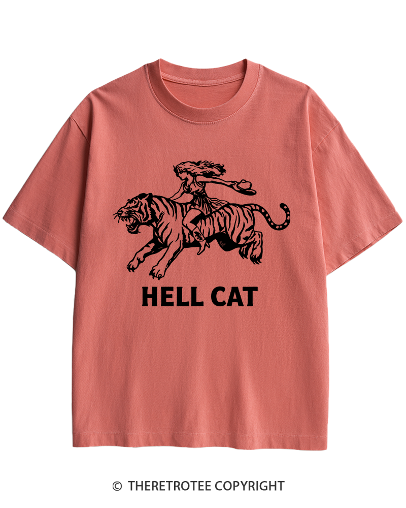 TheRetroTee Cowgirl Hell Cat Heavy Cotton T-Shirt