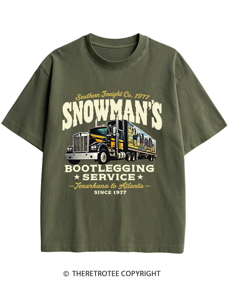 TheRetroTee Snowman's Bootlegging Service 1970s Heavy Cotton T-Shirt