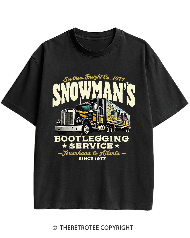 TheRetroTee Snowman's Bootlegging Service 1970s Heavy Cotton T-Shirt