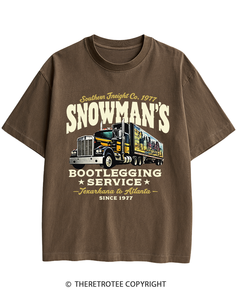 TheRetroTee Snowman's Bootlegging Service 1970s Heavy Cotton T-Shirt