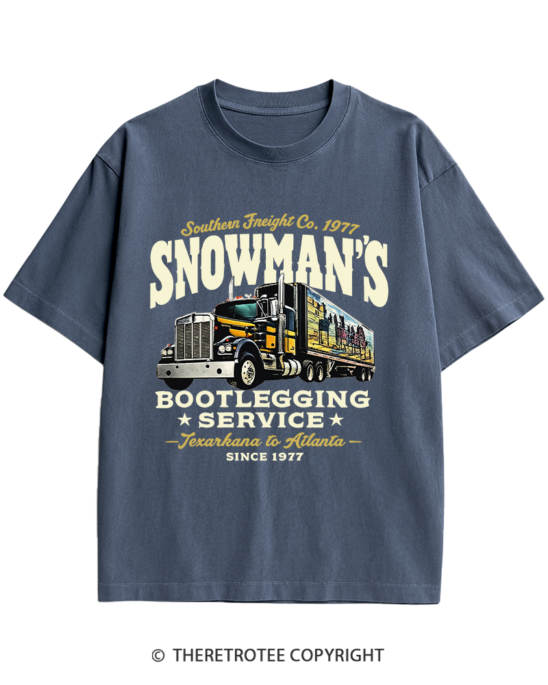 TheRetroTee Snowman's Bootlegging Service 1970s Heavy Cotton T-Shirt