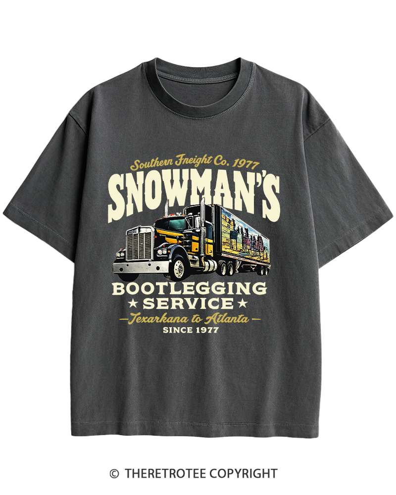 TheRetroTee Snowman's Bootlegging Service 1970s Heavy Cotton T-Shirt