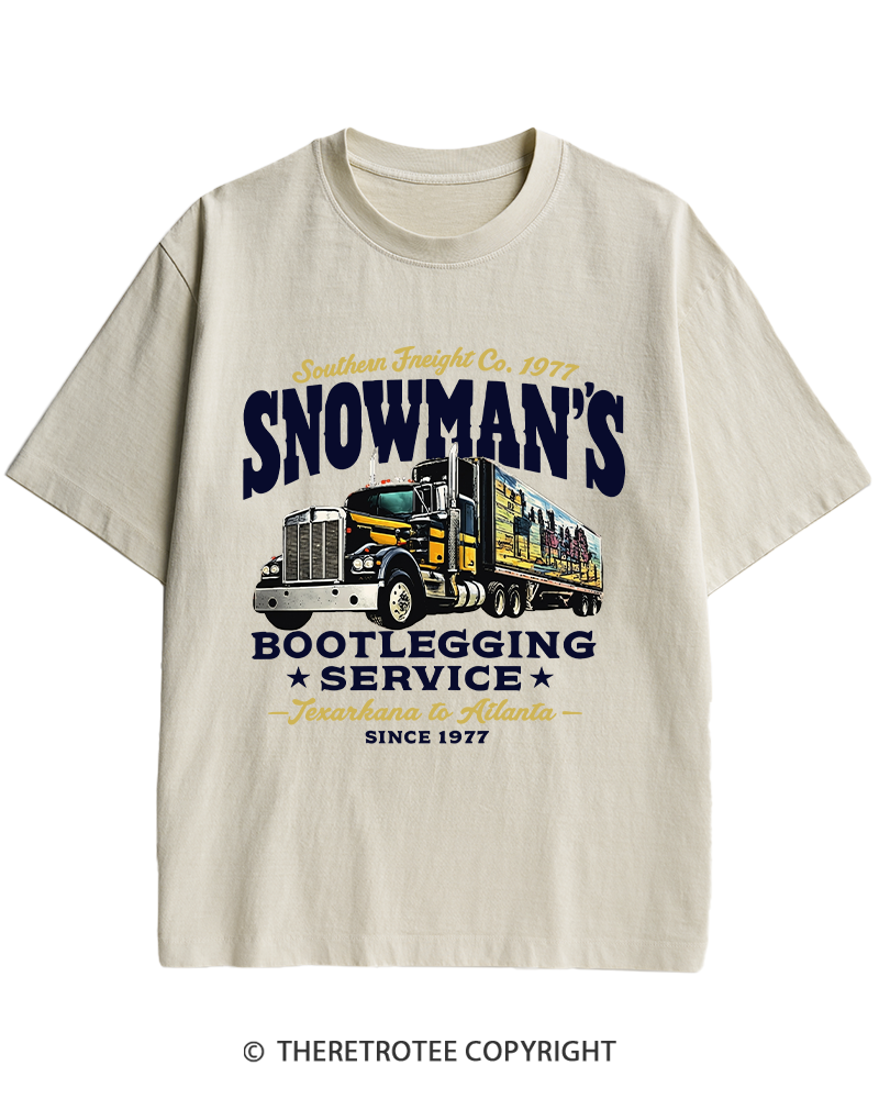 TheRetroTee Snowman's Bootlegging Service 1970s Heavy Cotton T-Shirt