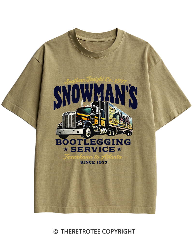 TheRetroTee Snowman's Bootlegging Service 1970s Heavy Cotton T-Shirt