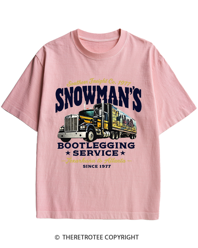 TheRetroTee Snowman's Bootlegging Service 1970s Heavy Cotton T-Shirt