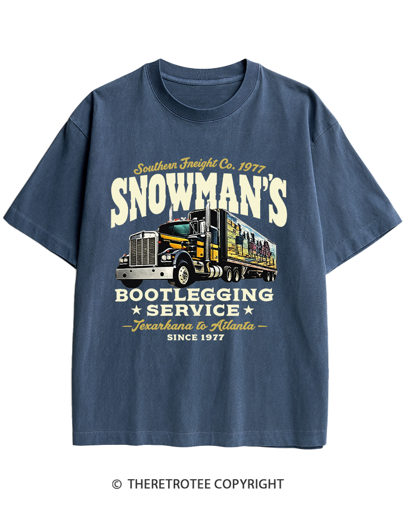 TheRetroTee Snowman's Bootlegging Service 1970s Heavy Cotton T-Shirt