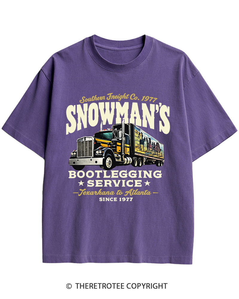 TheRetroTee Snowman's Bootlegging Service 1970s Heavy Cotton T-Shirt