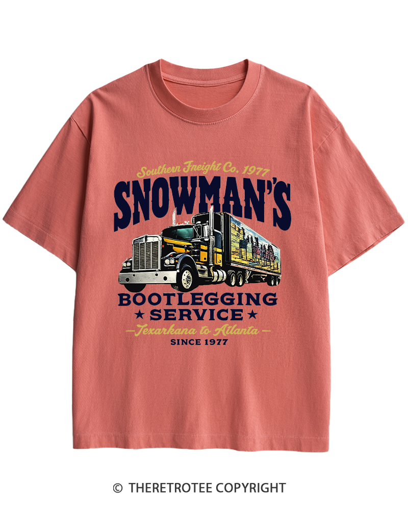 TheRetroTee Snowman's Bootlegging Service 1970s Heavy Cotton T-Shirt