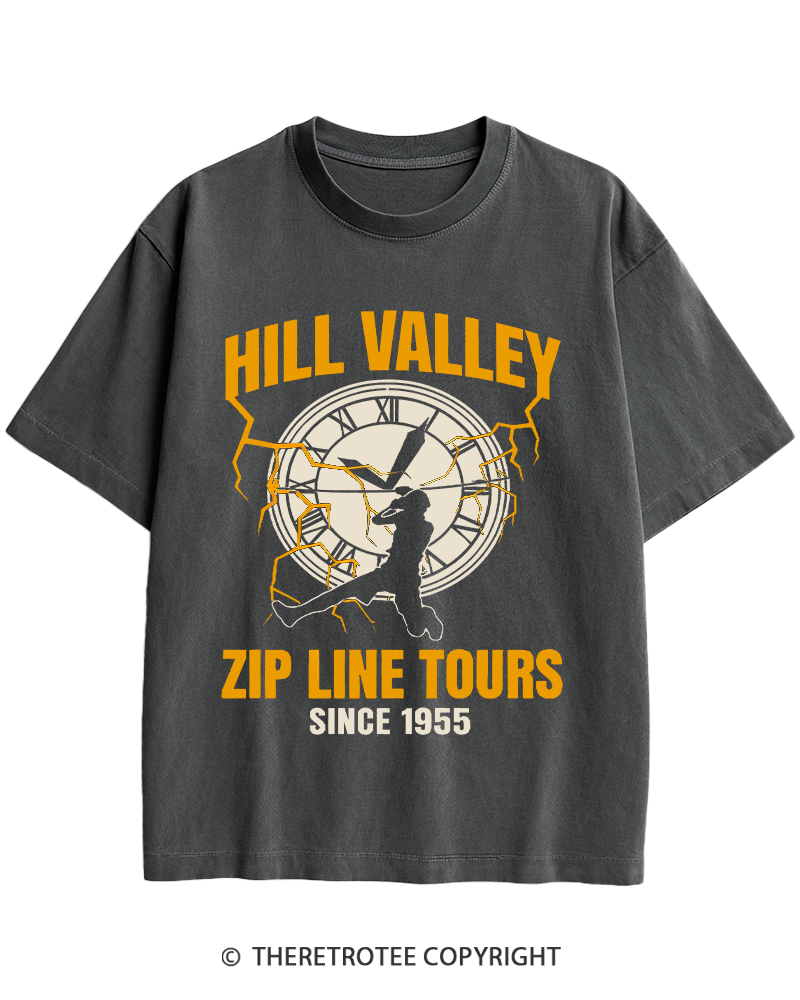 TheRetroTee Hill Valley Zip Line Tours 1980s Heavy Cotton T-Shirt