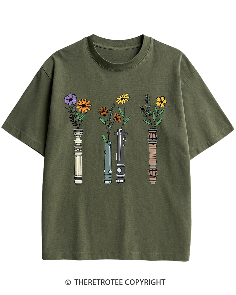 TheRetroTee Floral Lightsaber 1980s Heavy Cotton T-Shirt