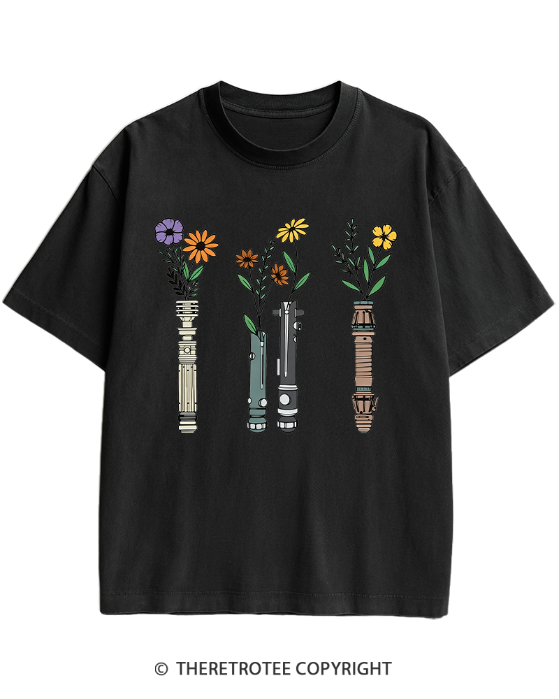 TheRetroTee Floral Lightsaber 1980s Heavy Cotton T-Shirt
