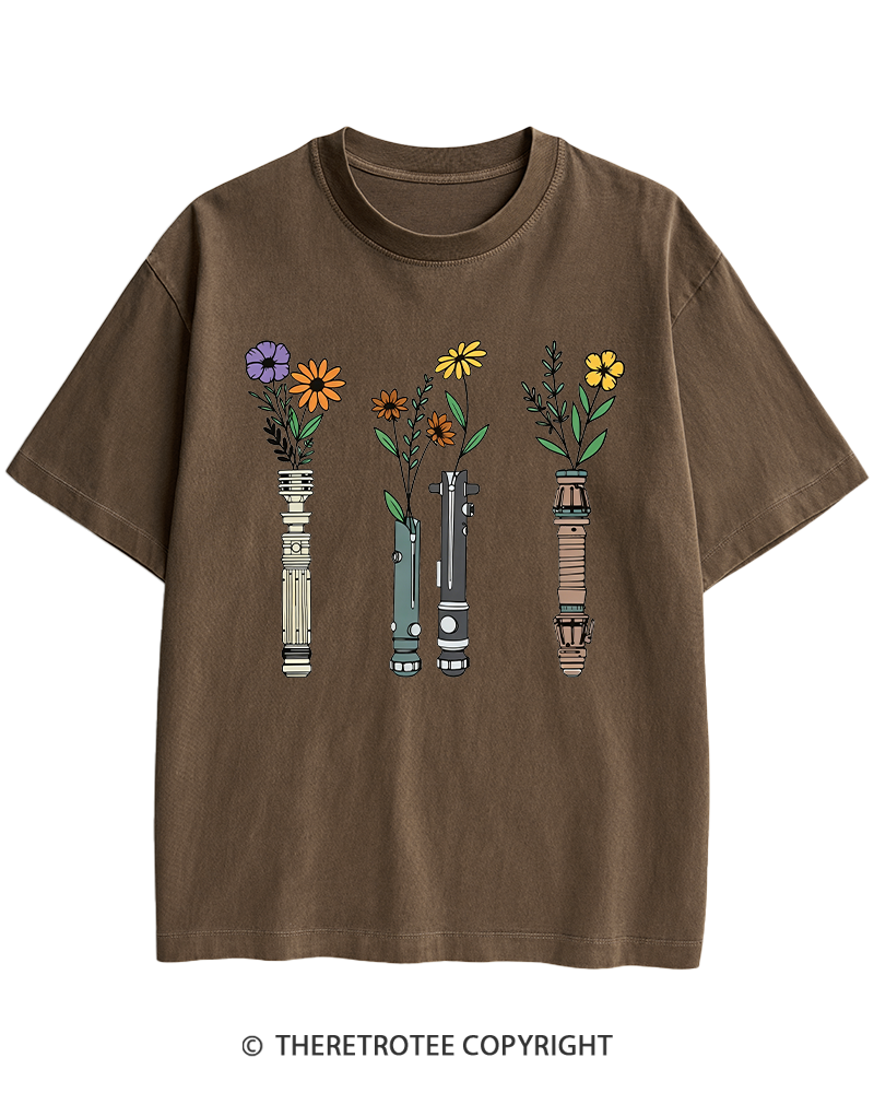 TheRetroTee Floral Lightsaber 1980s Heavy Cotton T-Shirt